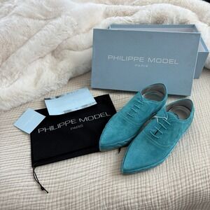 Philippe Model Paris Lace Up Shoes Blue Women's Size 37 Sneakers Made In Italy